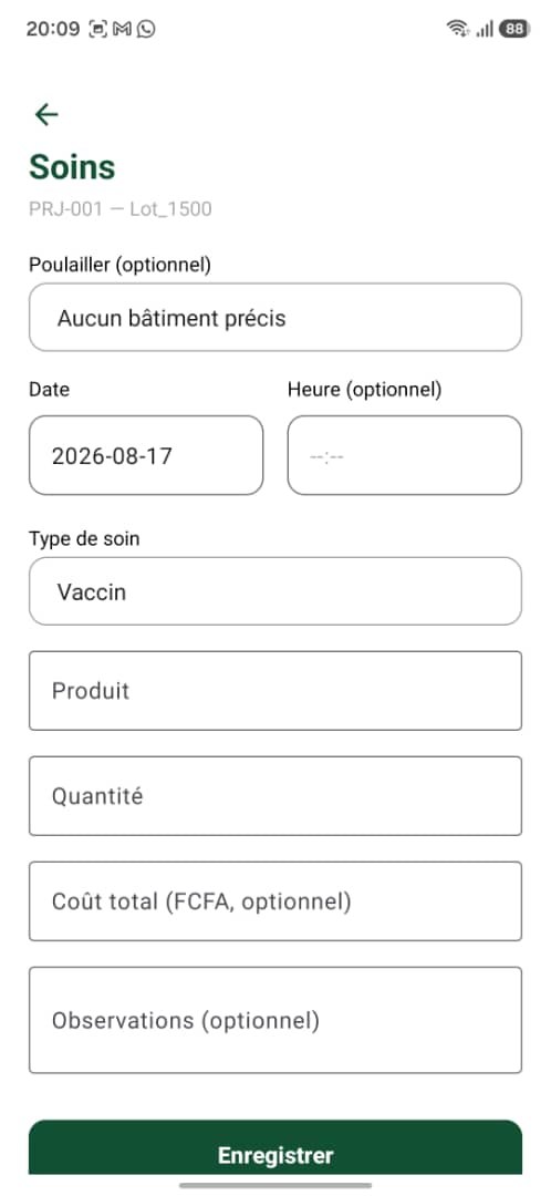 Écran Soins et vaccins de l'application mobile Cocorico